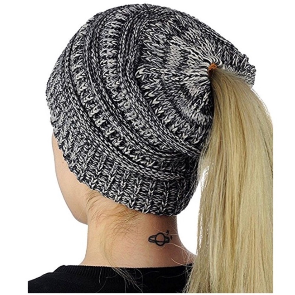 Beanie Messy Bun High Ponytail Hat Hair Accessory - Picture 3 of 7